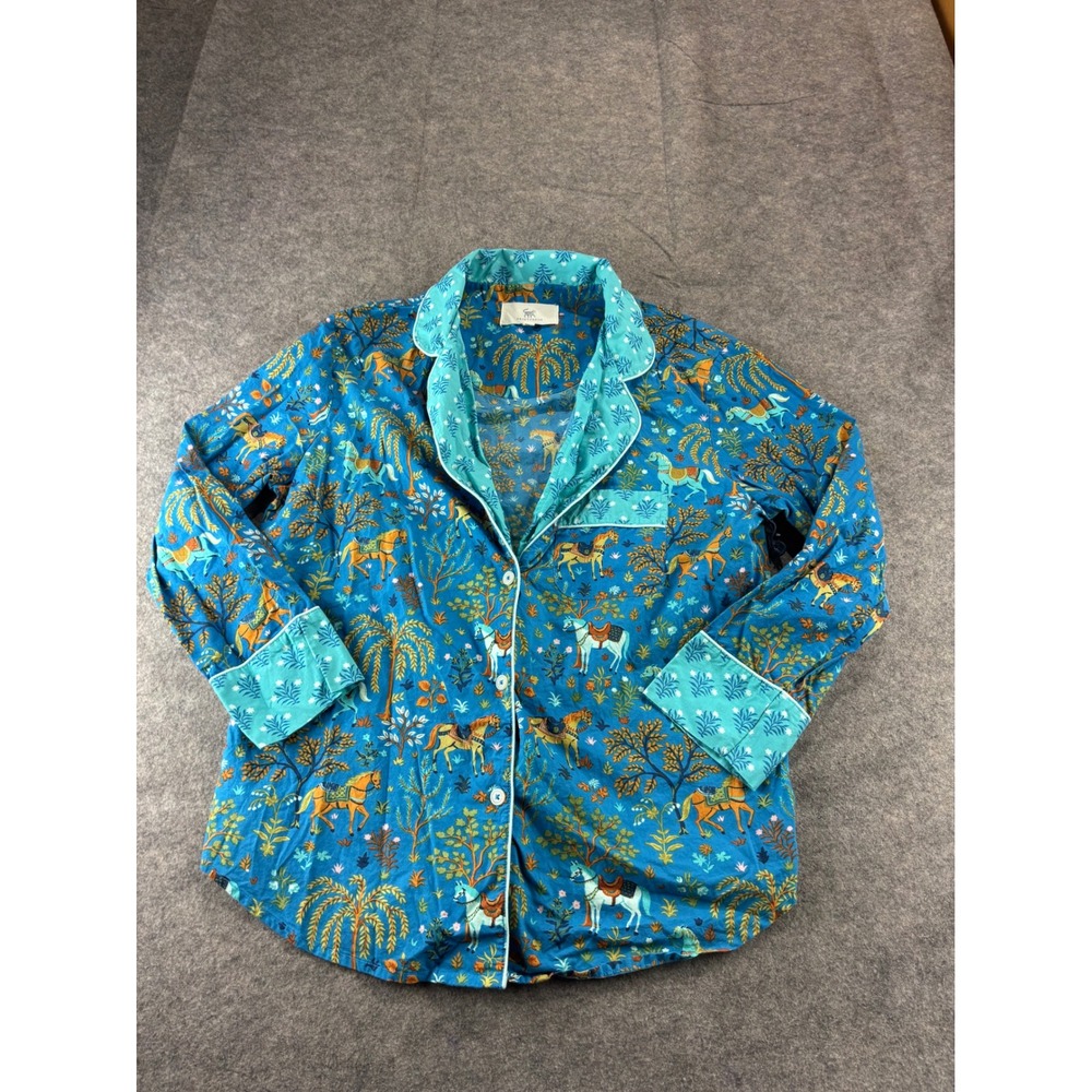 Printfresh Marwari Horse Organic Cotton Pajama Top Blue Long Sleeve Size M